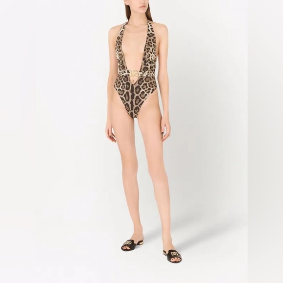 🆕 DG LEOPARD-PRINT ONE-PIECE SWIMSUIT WITH BELT🆕 - Picture 1 of 11